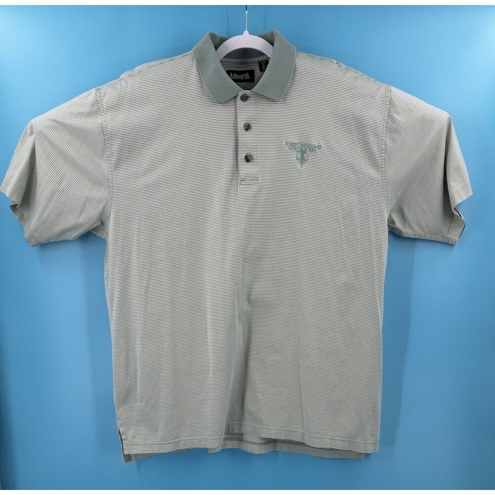 Ashworth Robert Trent Jones Golf Trail Polo Shirt XL Green Striped Cotton
